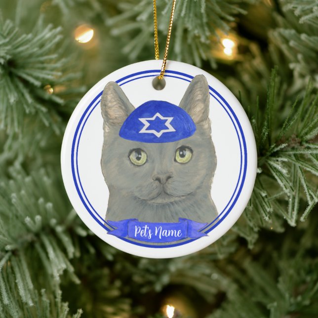 Personlig Chartreux Cat Yarmulke Blue White Julgransprydnad Keramik (Träd)