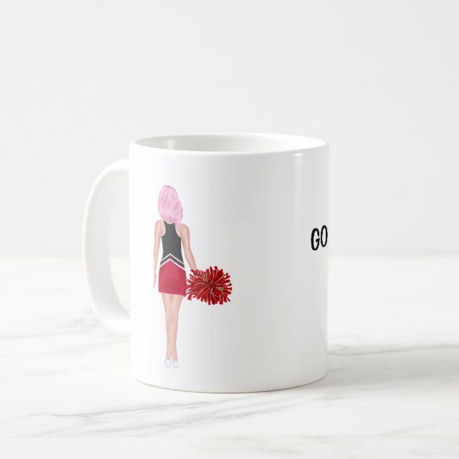 Personlig CheerLeader med rosa hårkaffe Mugg (Framsida vänster)