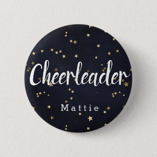 Personlig Cheerleader Navy Blue och Guld Stars Knapp