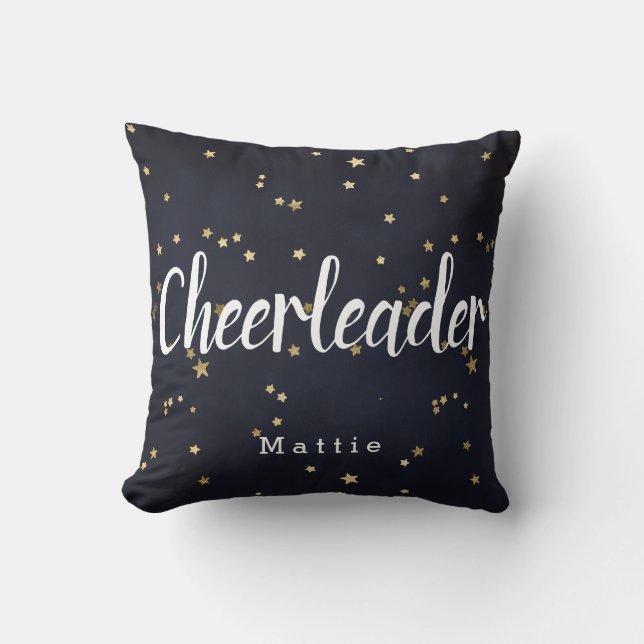 Personlig Cheerleader Navy Blue och Guld Stars Kudde (Framsida)