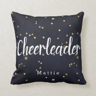 Personlig Cheerleader Navy Blue och Guld Stars Kudde
