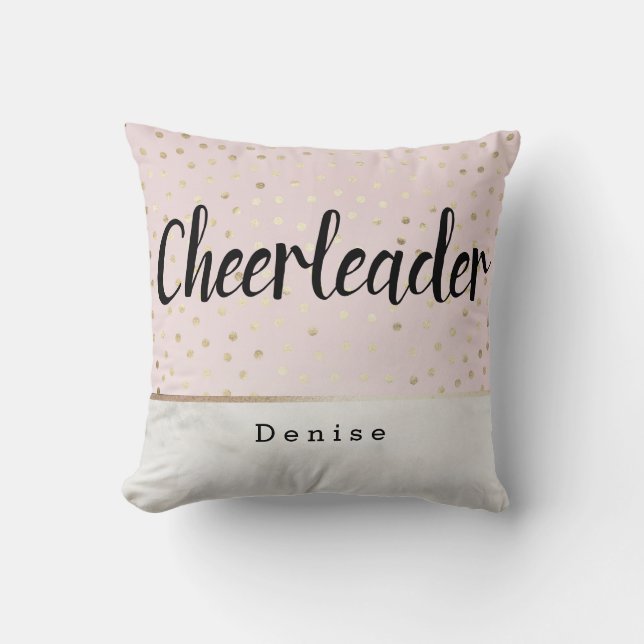 Personlig CheerLeader Rosa Guld & Marble Dots Kudde (Framsida)