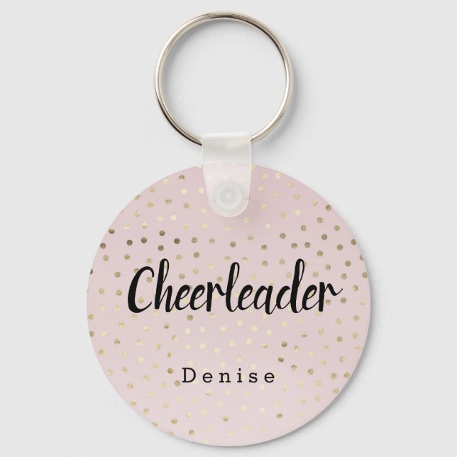 Personlig CheerLeader Rosa och Guld Dots Nyckelring (Framsida)