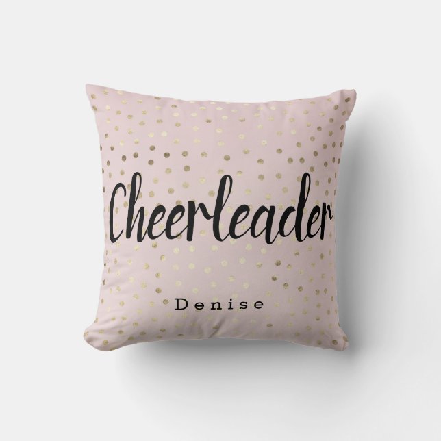 Personlig Cheerleader Rosa och Guld Polka dots Kudde (Framsida)