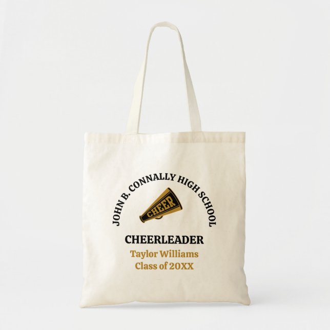 Personlig Cheerleading Svart Guld Cheer Tygkasse (Framsidan)