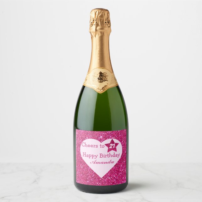 Personlig Cheers till 21:a födelsedag Rosa Glitter (Framsida)