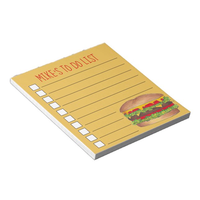 Personlig Cheeseburger Burger to Do List Anteckningsblock (Vinklad)