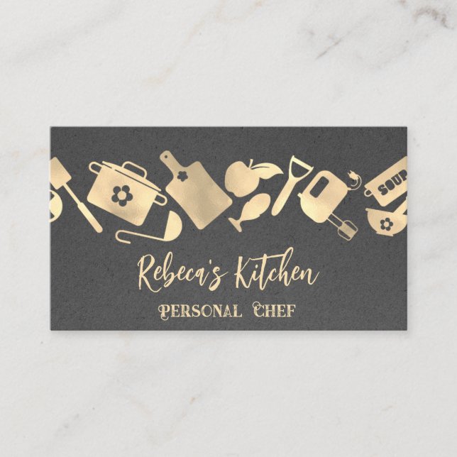 Personlig Chef Restaurant-Catering QR Kraft Grått Visitkort (Framsida)