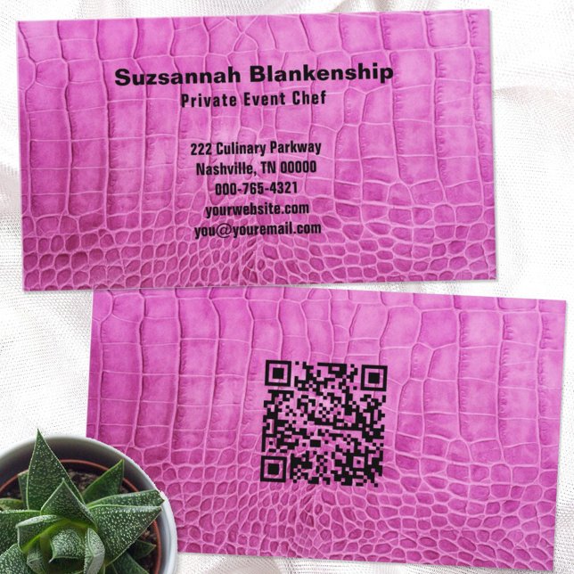 Personlig Chef Rosa Leather QR Code Anpassningsbar Visitkort (Skapare uppladdad)