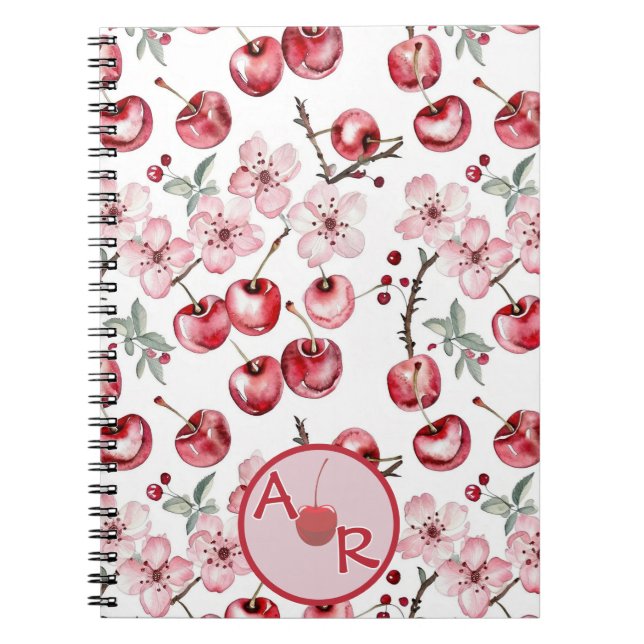 Personlig Cherry Blommar och Monogram Anteckningsbok (Framsidan)
