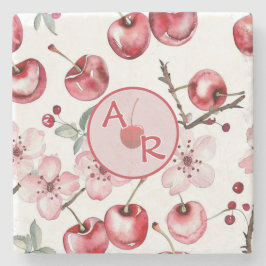 Personlig Cherry Blommar och Monogram Stenunderlägg