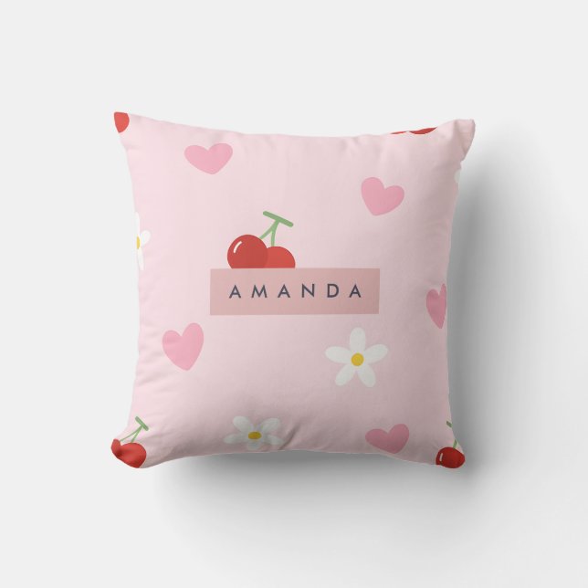 Personlig Cherry, Daisy & Rosa Heart Mönster Kudde (Framsida)