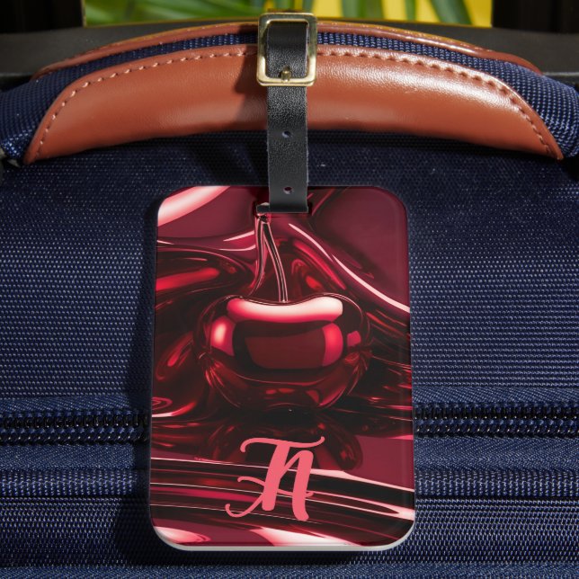 Personlig Cherry Red Initial Luggage Tag Bagagebricka (Framsida Insitu 2)