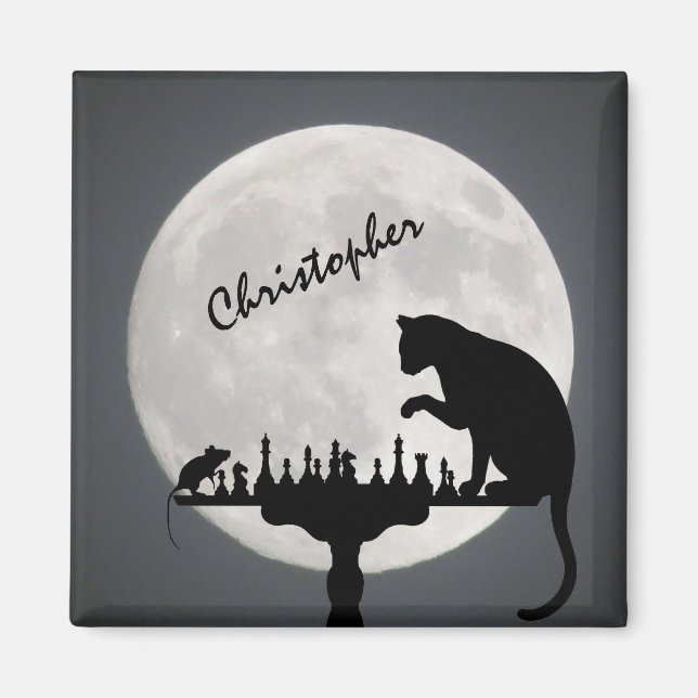 Personlig Chess Full Moon Cat and Mouse Game Magnet (Framsidan)