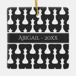 Personlig Chess Queen Black, vit jul Julgransprydnad Keramik