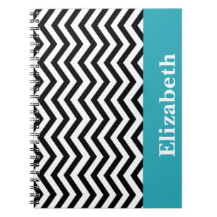 Personlig Chevron Black White Monogram Anteckningsbok