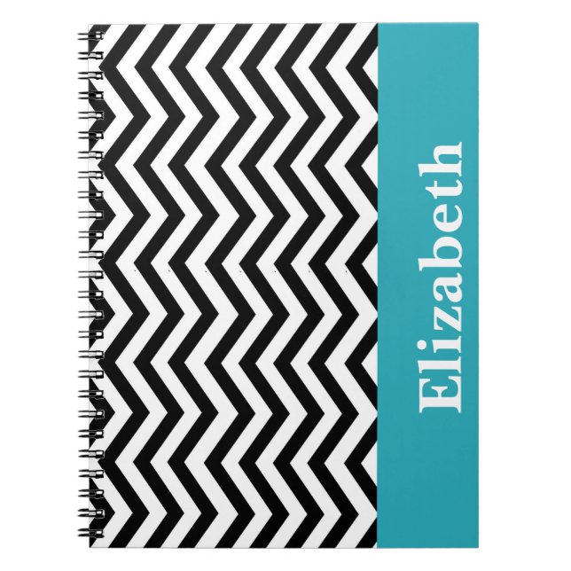 Personlig Chevron Black White Monogram Anteckningsbok (Framsidan)
