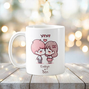 Personlig Chibi-Stil Kissing Couple Kaffemugg