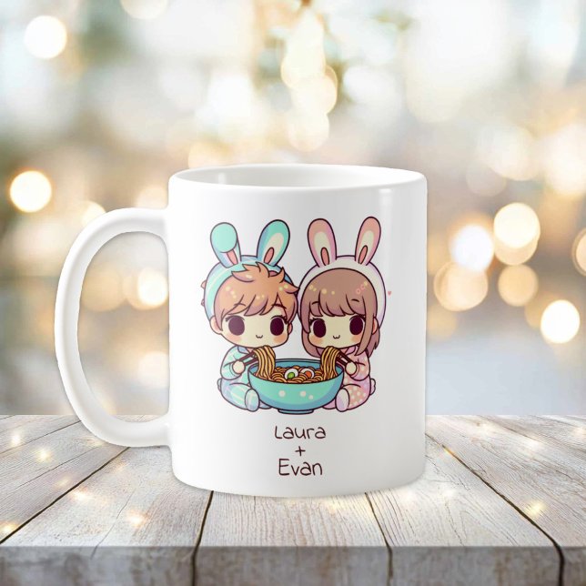 Personlig Chibi-Stil Ramen Couple Kaffemugg (Personalized Chibi-Style Ramen Couple Mug)