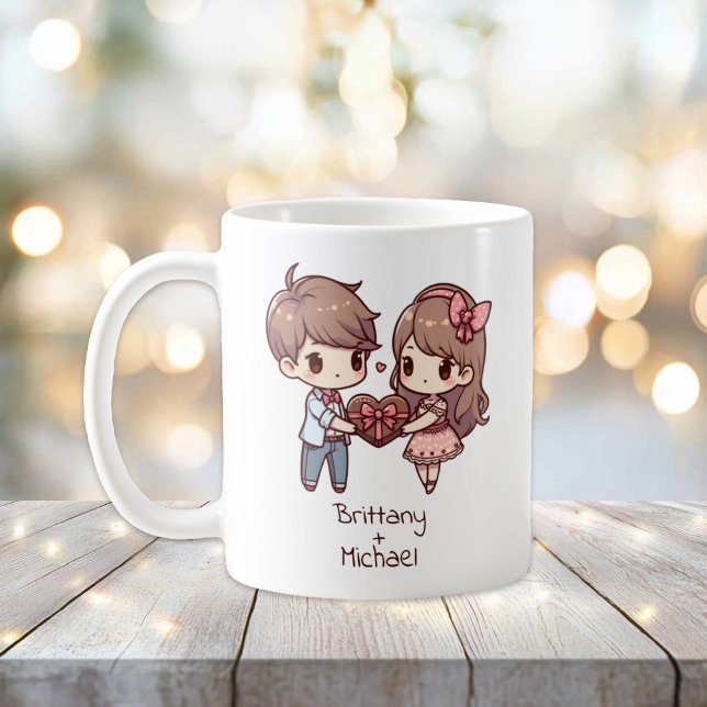 Personlig Chibi-Stil Valentine par Kaffemugg (Cute Personalized Chibi-style Valentine Couple mug)