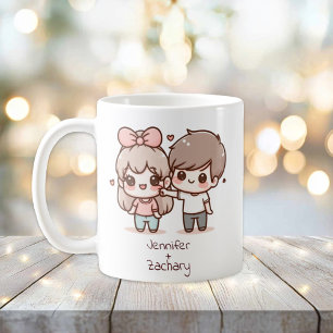 Personlig Chibi-Stil Väntar par par Kaffemugg