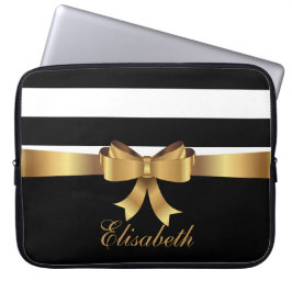 Personlig Chic Black Bold Rand Guld BOW Laptop Fodral