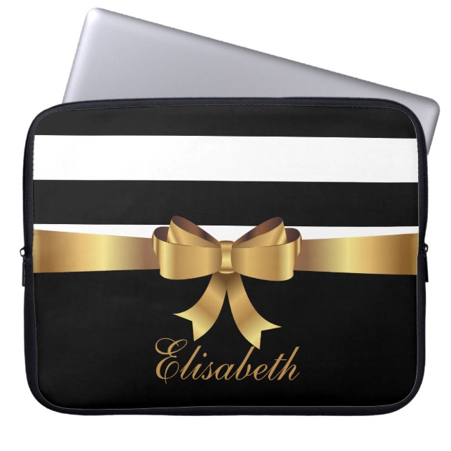 Personlig Chic Black Bold Rand Guld BOW Laptop Fodral (Framsidan)