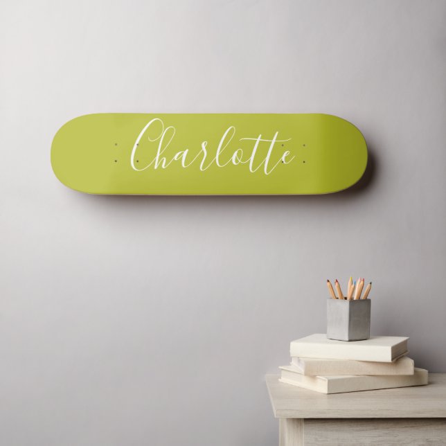 Personlig Chic Calligraphy Namn Lime Chartreuse Mini Skateboard Bräda 18,5 Cm (Väggkonst (Horz))