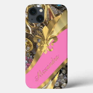 Personlig chic elegant guld och rosa bling