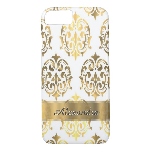 Personlig chic elegant guld och vit damm Case-Mate iPhone skal (Baksida)