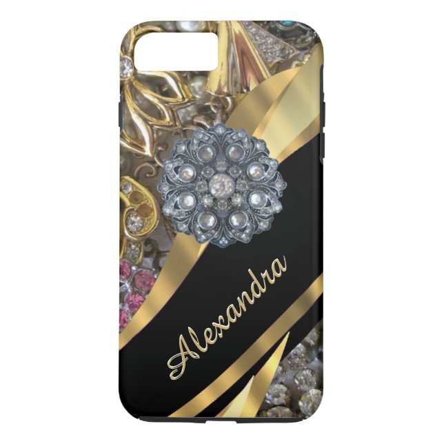 Personlig chic elegant guld Rhinestone bling Case-Mate iPhone Skal (Baksida)