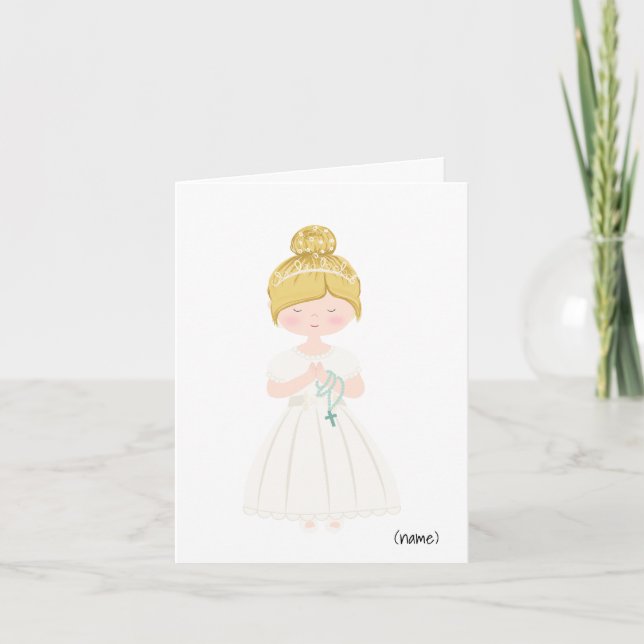 Personlig Chic First Communion-Blonde Hair Girl Kort (Framsida)