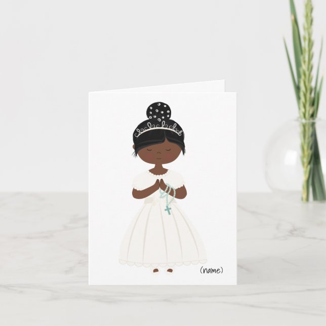 Personlig Chic First Heliga Communion-Black Girl Kort (Framsida)