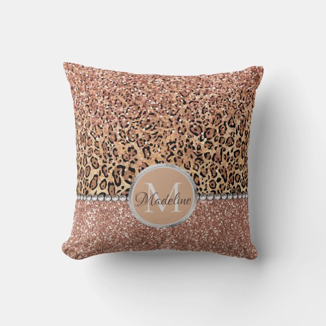 Personlig Chic Girly Ro Guld Glitter Leopard Kudde (Framsida)