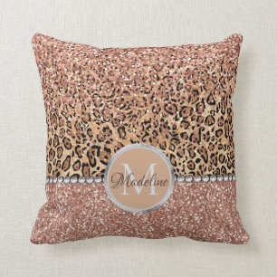Personlig Chic Girly Ro Guld Glitter Leopard Kudde