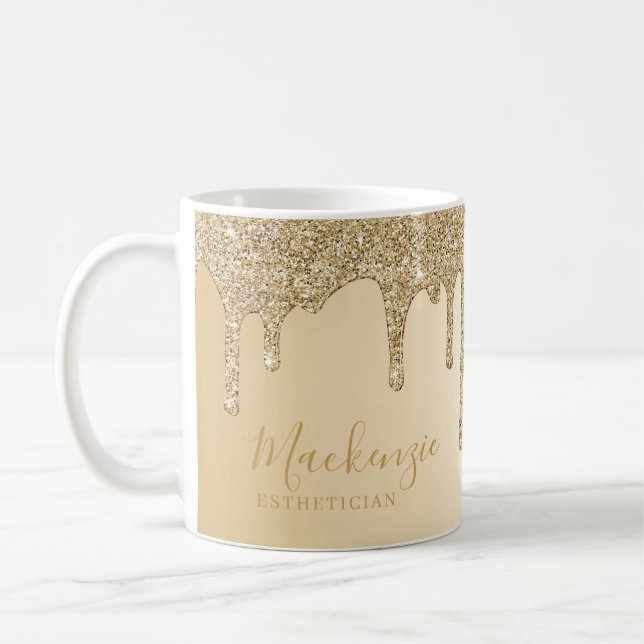 Personlig Chic Guld Glitter Dreglar Kaffemugg (Vänster)