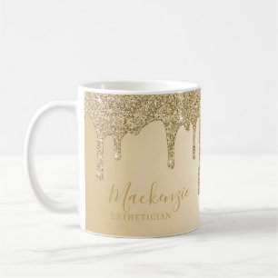 Personlig Chic Guld Glitter Drips Kaffemugg