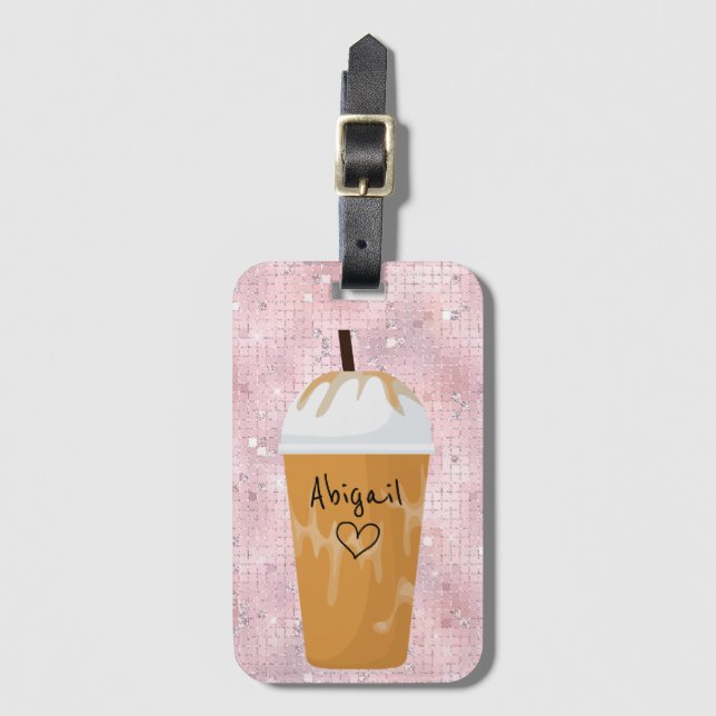 Personlig Chic Kaffe Bling Rosa Bagagebricka (Framsida vertikal)