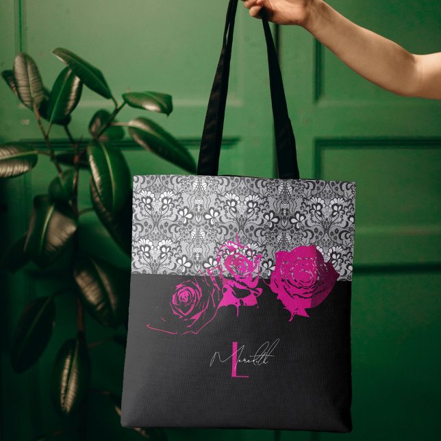 Personlig Chic Lace & Roses-handväska Tygkasse (Skapare uppladdad)
