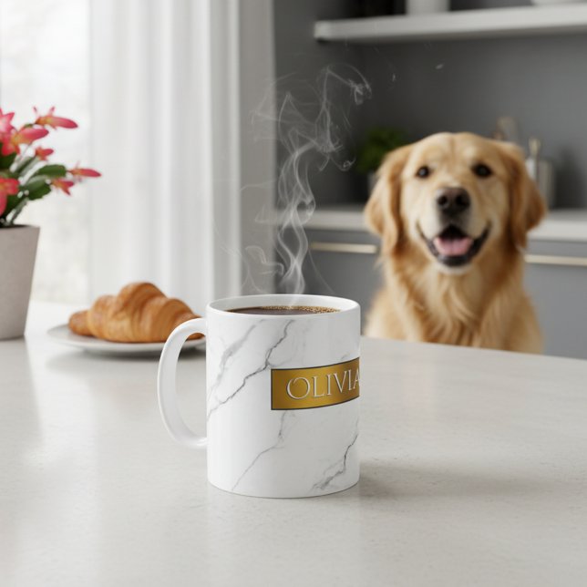Personlig Chic Marmor och Guld Namn Kaffe Mugg (Custom name coffee mug. Stylish birthday gift idea!)