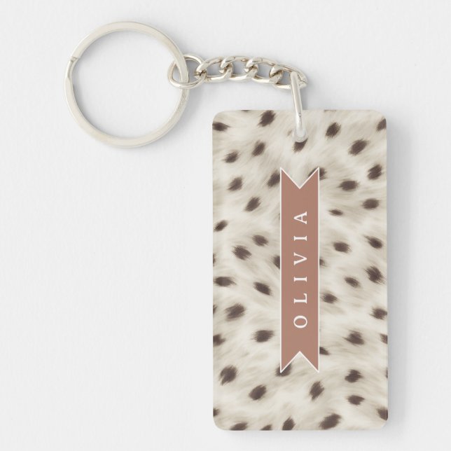 Personlig Chic Neutral Leopard Djurtryck Nyckelring (Framsidan)