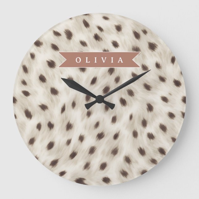 Personlig Chic Neutral Leopard Djurtryck Stor Klocka (Framsida)