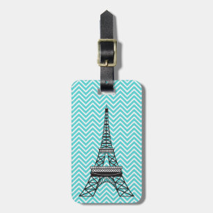 Personlig Chic Paris Eiffel Torn Blue Chevron Bagagebricka