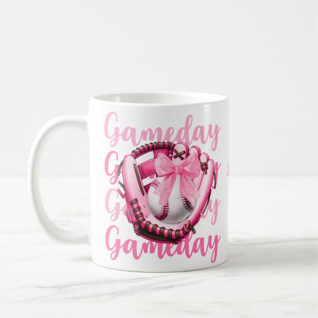 Personlig Chic Photo Rosa Bow Baseball Game Mugg (Vänster)