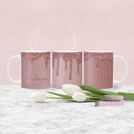 Personlig Chic Rosa Guld Glitter Drippar Kaffemugg