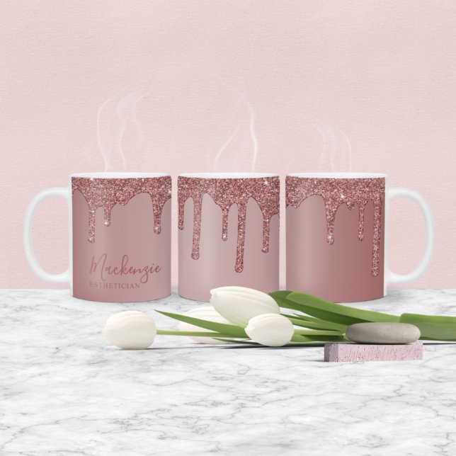 Personlig Chic Rosa Guld Glitter Dropar Kaffemugg (Skapare uppladdad)