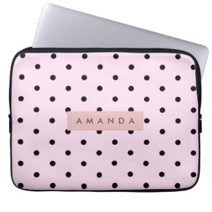 Personlig Chic Rosa och Svart Prickig Laptop Fodral
