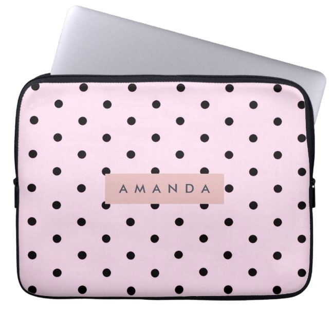 Personlig Chic Rosa och Svart Prickig Laptop Fodral (Framsidan)