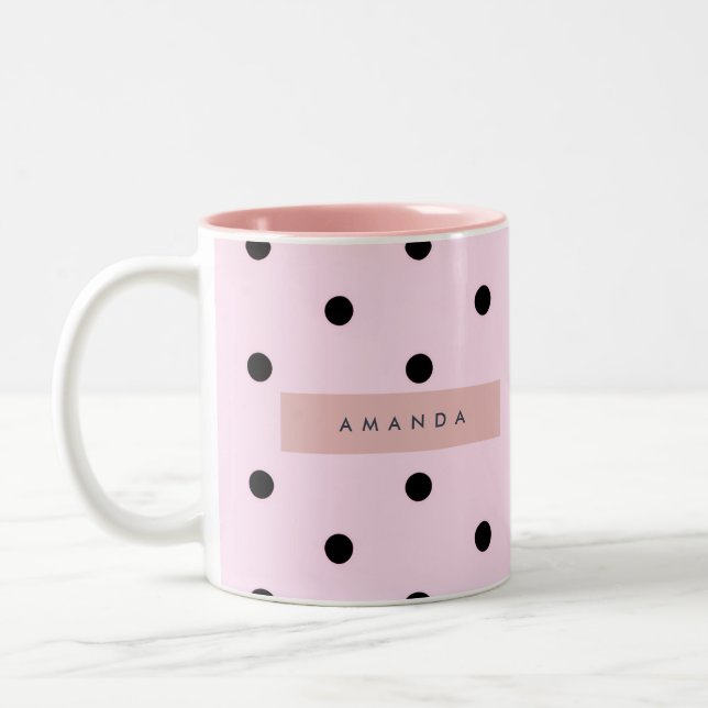 Personlig Chic Rosa och Svart Prickig Två-Tonad Mugg (Vänster)