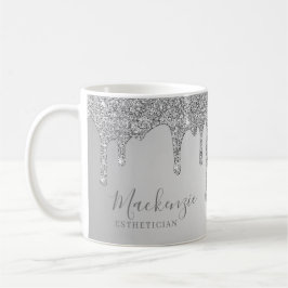 Personlig Chic Silver Glitter Drips Kaffemugg